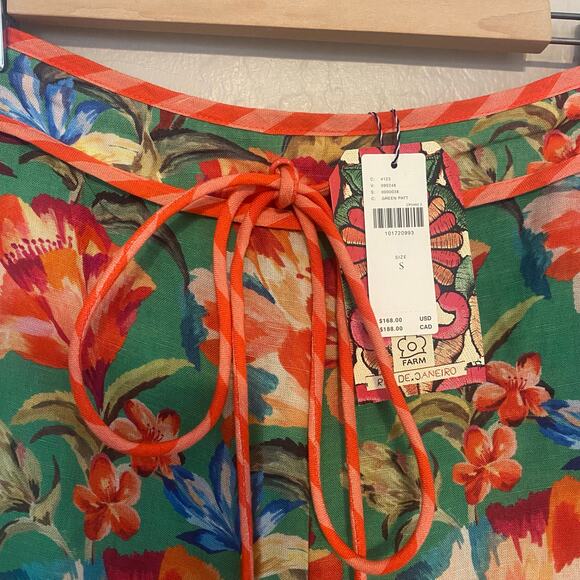 Farm Rio Pants Womens Size Small Linen Blend Wide Leg Floral Vacation High Rise - Picture 5 of 6